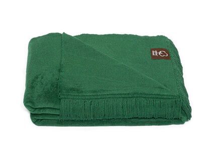 Koc bawełniany 150x200 0293-11 leaf ciemna zieleń gładki wykończony taśmą