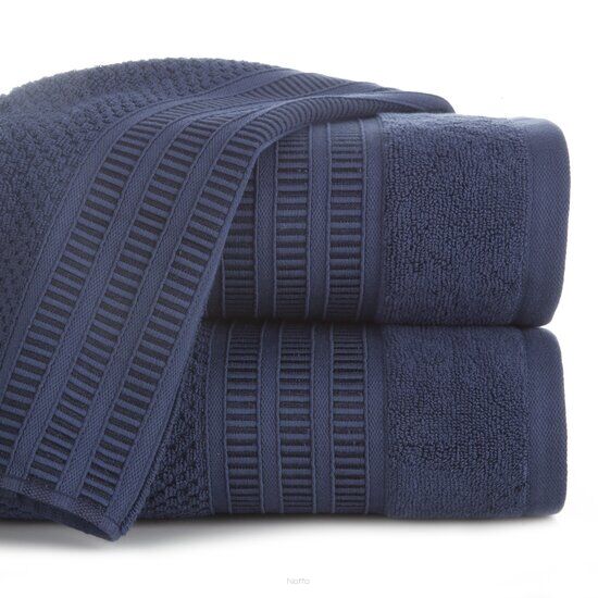 Ręcznik bawełniany 50x90 ROSITA granatowy z subtelną bordiurą w delikatne poziome paski