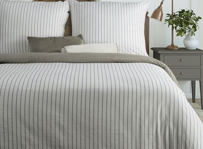 Pościel satynowa 160x200 RAYA biała stalowa w paseczki