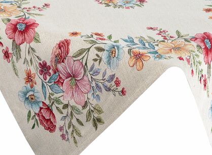 Nakładka gobelinowa 100x100 1413 naturalna z nadrukiem kolorowych kwiatów