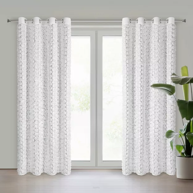 Firana na przelotkach 140x250 ROSES 6 Eva Minge biała z szyfonu aplikacja róż 3D