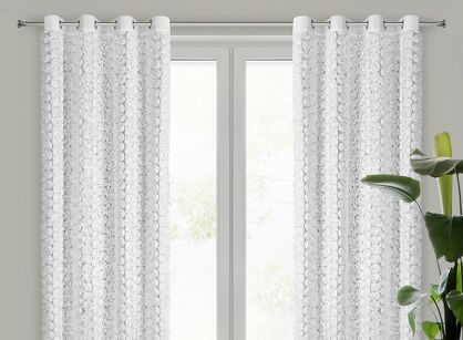 Firana na przelotkach 140x250 ROSES 6 Eva Minge biała z szyfonu aplikacja róż 3D