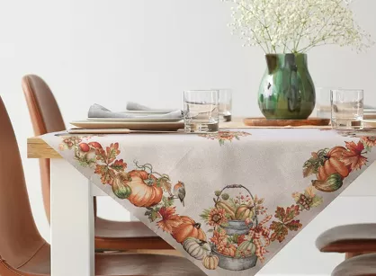 Obrus gobelinowy 140x180 1223 naturalny z nadrukiem pomarańczowych dyni