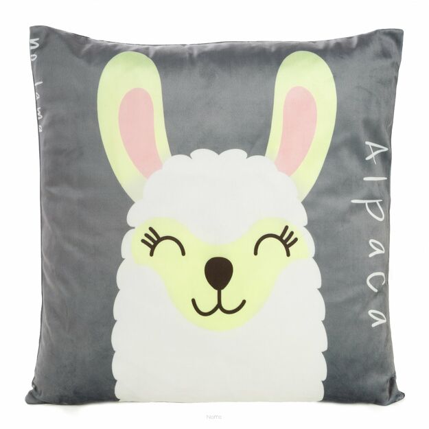 Poszewka welwetowa 45x45 KIDS 2A dziecięca stalowa z wzorem lamy