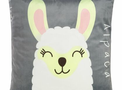 Poszewka welwetowa 45x45 KIDS 2A dziecięca stalowa z wzorem lamy