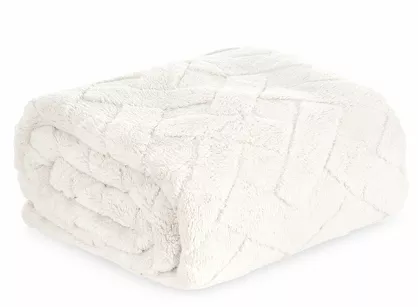 Koc 170x210 CARO kremowy puszysty typu flano z wytłaczanym wzorem Design 91
