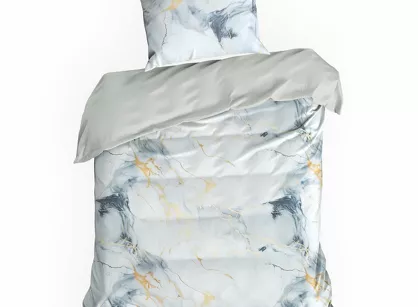 Pościel z mikrowłókna 140x200 VERANO 12 biała stalowa złoty wzór marmurkowy Design 91