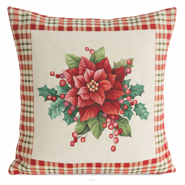 Poszewka świąteczna 45x45 1273 gobelinowa naturalna z z wzorem gwiazdy betlejemskiej