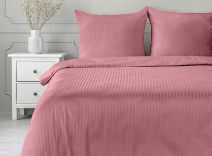Pościel satynowa 220x200 VERA jednokolorowa gładka różowa w prążki