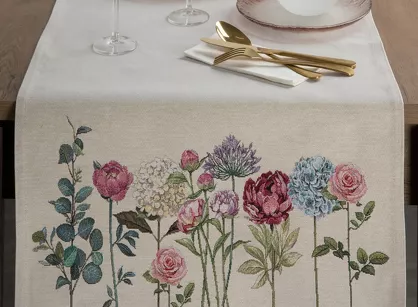 Bieżnik gobelinowy 50x110 1242 naturalny z wzorem kwiatów