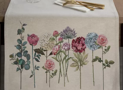 Bieżnik gobelinowy 50x110 1242 naturalny z wzorem kwiatów