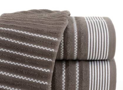 Ręcznik bawełniany 70x140 LEO ciemny brąz z wyrazistą bordiurą w pasy Design 91