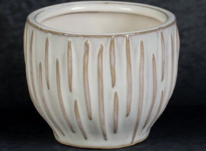 Ceramiczna osłonka na donicę fi 10x8 ABA kremowa beżowa z wypukłym wzorem