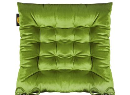 Poduszka welwetowa 40x40 zielona siedzisko na krzesło pikowana z troczkami