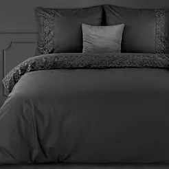 Pościel satynowa 160x200 LANA 3 czarna z delikatną koronką z kolekcji Premium