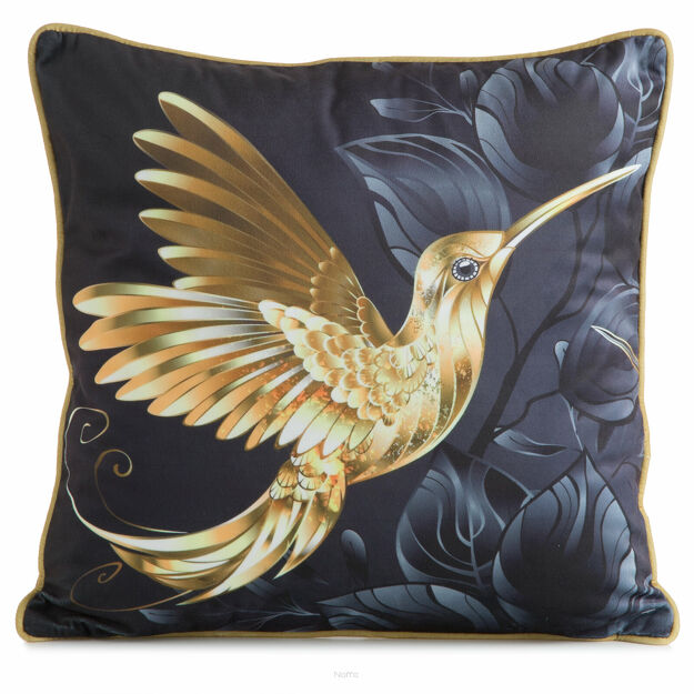 Poszewka welwetowa 45x45 VELVET 135 czarna z designerskim złotym wzorem botanicznym obszyta lamówką