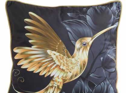 Poszewka welwetowa 45x45 VELVET 135 czarna z designerskim złotym wzorem botanicznym obszyta lamówką
