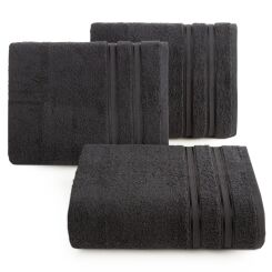 Ręcznik bawełniany 30x50 MANOLA czarny z żakardową połyskującą bordiurą w paski