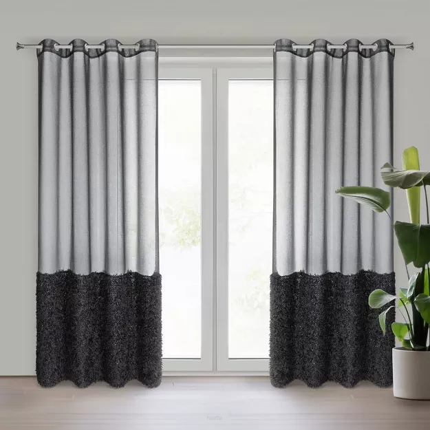 Firana na przelotkach 140x250 MARION czarna z aplikacją