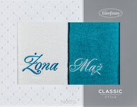 Komplet Ręczników 2x50x90 MĄŻ ŻONA białe turkusowe - 2