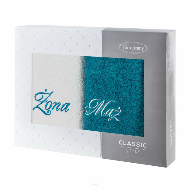 Komplet Ręczników 2x50x90 MĄŻ ŻONA białe turkusowe