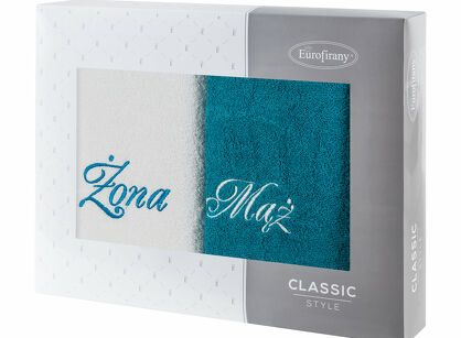 Komplet ręczników 2x50x90 MĄŻ ŻONA białe turkusowe