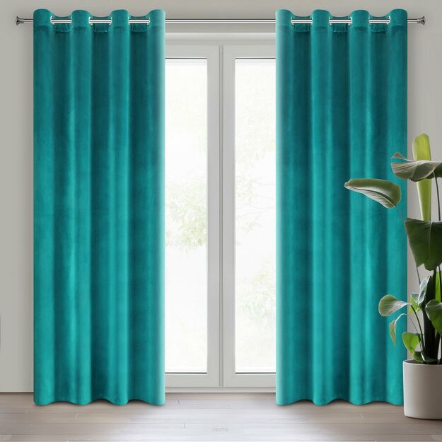 Zasłona na przelotkach 140x250 SAMANTA welwetowa turkusowa o subtelnym połysku