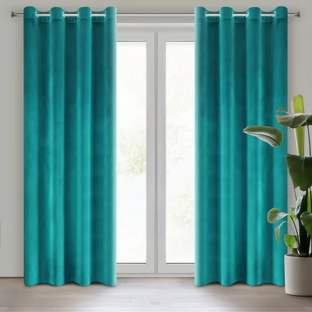 Zasłona na przelotkach 140x250 SAMANTA welwetowa turkusowa o subtelnym połysku