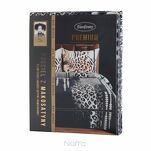 Pościel z makosatyny 160x200 EVA 22 Eva Minge jasnobrązowa z wzorem zwierzęcym panterki i napisami z kolekcji Premium - 2