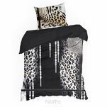 Pościel z makosatyny 160x200 EVA 22 Eva Minge jasnobrązowa z wzorem zwierzęcym panterki i napisami z kolekcji Premium - 4