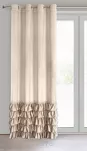 Zasłona na przelotkach 140x250 CARLI welwetowa beżowa jednokolorowa zdobiona w dolnej części falbanami z paskiem cyrkonii - 5