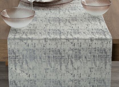 Bieżnik 40x140 ALINA srebrny z żakardowym wzorem drobnych kwadracików