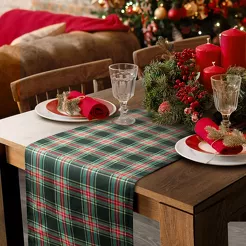 Bieżnik świąteczny 40x140 AURORA zielony czerwony bawełniany w kratkę