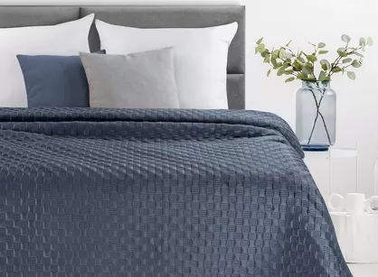 Narzuta welwetowa 200x220 SOFIA 4 granatowa pikowana w dużą gęstą jodełkę
