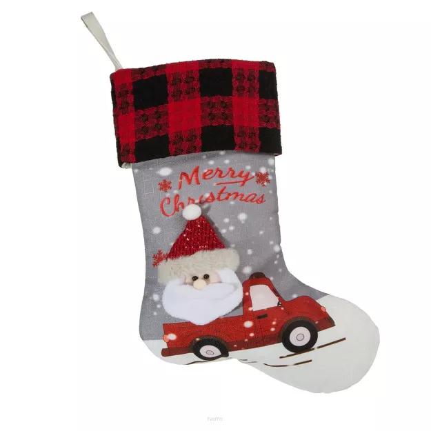 Skarpeta świąteczna 28x50 SANTA 1 srebrna z aplikacją