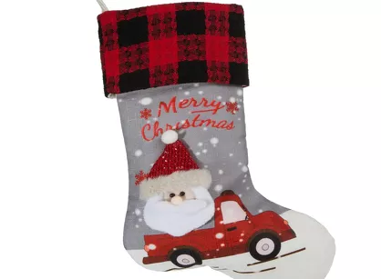 Skarpeta świąteczna 28x50 SANTA 1 srebrna z aplikacją