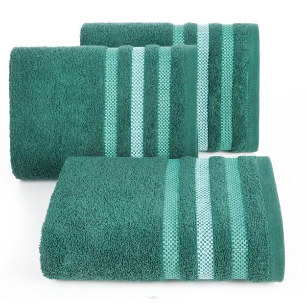 Ręcznik bawełniany 50x90 GRACJA ciemna zieleń z welurową bordiurą w 3 pasy z dodatkiem lśniącej nici