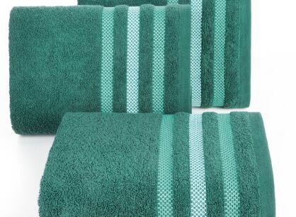 Ręcznik bawełniany 50x90 GRACJA ciemna zieleń z welurową bordiurą w 3 pasy z dodatkiem lśniącej nici