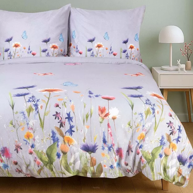 Pościel flanelowa 160x200 31512/2 szara w kolorowe kwiaty