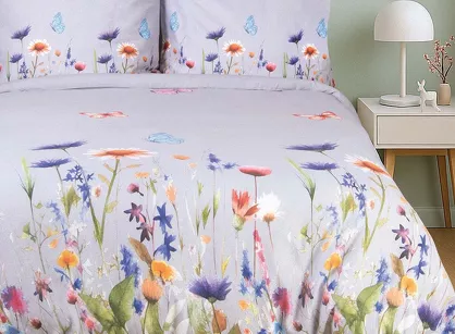 Pościel flanelowa 160x200 31512/2 szara w kolorowe kwiaty