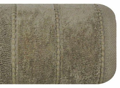 Ręcznik 50x90 MARI jasny brąz z welurową bordiurą w pasy 500 g/m2