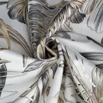 Zasłona na taśmie 140x270 RODOS welwetowa biała ze srebrnym nadrukiem beżowych egzotycznych liści Design 91 - 3