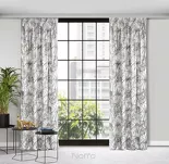 Zasłona na taśmie 140x270 RODOS welwetowa biała ze srebrnym nadrukiem beżowych egzotycznych liści Design 91 - 5