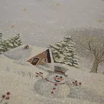 Obrus świąteczny 140x180 1163 gobelinowy popielaty z motywem zimowym i połyskującą złotą nicią - 2