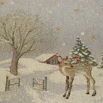 Obrus świąteczny 140x180 1163 gobelinowy popielaty z motywem zimowym i połyskującą złotą nicią - 4