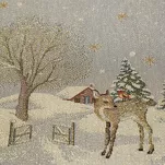 Obrus świąteczny 140x180 1163 gobelinowy popielaty z motywem zimowym i połyskującą złotą nicią - 5