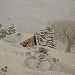 Obrus świąteczny 140x180 1163 gobelinowy popielaty z motywem zimowym i połyskującą złotą nicią - 3