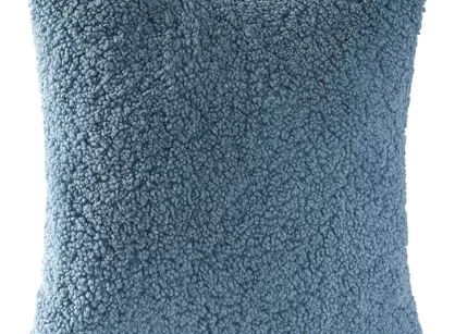 Poszewka dekoracyjna 45x45 BUKLA 3F niebieska jednokolorowa wzór baranka