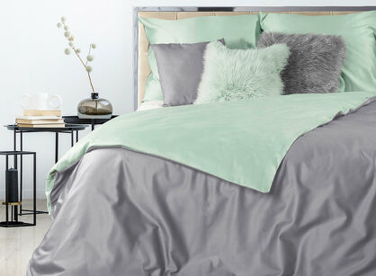 Pościel satynowa 180x200 NOVA 3 dwukolorowa gładka srebrna miętowa