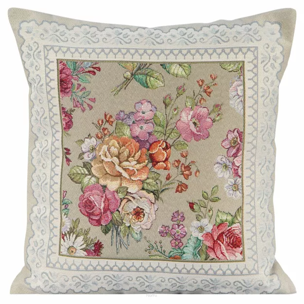 Poszewka gobelinowa 45x45 1175 oliwkowa z wzorem kwiatowym